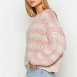 Colorblock Off-the-shoulder Stripe Casual Loose Sweater