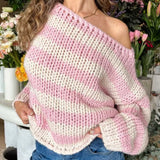 Colorblock Off-the-shoulder Stripe Casual Loose Sweater