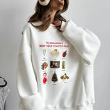 Crew Neck Cartoon Print Fleece Lined Sweatshirt