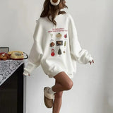 Crew Neck Cartoon Print Fleece Lined Sweatshirt