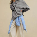 Crew Neck Solid Minimalist Relaxed Sweatshirt