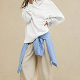 Crew Neck Solid Minimalist Relaxed Sweatshirt