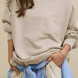 Crew Neck Solid Minimalist Relaxed Sweatshirt