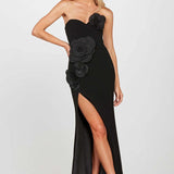 3D Floral Strapless High Slit Elegant Party Dress