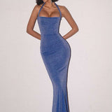 Halter Neck Tie-Back Cutout Party Dress
