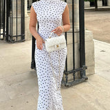 Elegant Polka Dot Round Neck Maxi Dress
