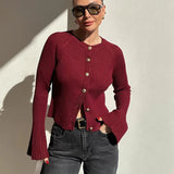 Single Breasted Ribbed Knit Cardigan