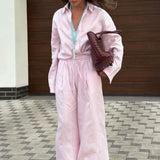 Cotton Loose Long Sleeve Shirt Pants Two Piece Set