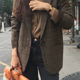 Plaid Woolen Button Blazer