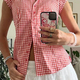 Versatile Red White Plaid Blouse