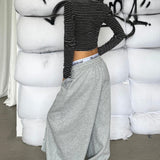 Street Style Graphic Letter Ribbon Curved Sweat Pants