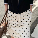 Vintage Satin Polka Dot Drawstring Midi Skirt