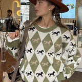 Casual Horse Graphic Pullover Sweater