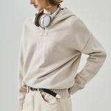 Slouchy V-Neck Hooded Sweater