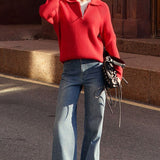 Polo Collar Knit Pullover Sweater