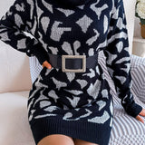 Leopard Turtleneck Sweater Dress