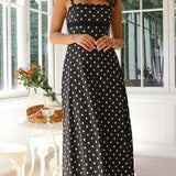 Boho Polka Dot Lace Trim Cami Maxi Dress