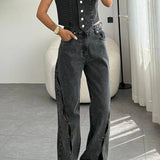 Vintage Distressed Cutout Straight Jeans