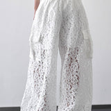 White Lace Cutout Casual Wide Leg Pants