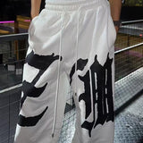 Drapey Letter Graphic Drawcord Curved Sweat Pants