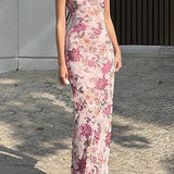 Backless V-Neck Maxi Floral Dress