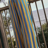 Beach Style Striped Drawstring Wide Leg Pants