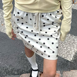 Vintage Satin Polka Dot Drawstring Midi Skirt