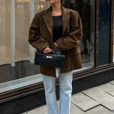 Brown Single-Breasted Suede Blazer