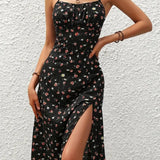 Spaghetti Strap Slit Floral Dress
