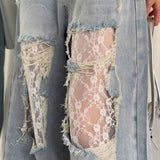 Lace Patchwork Ripped Loose Jeans