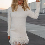 Loose Fit Fringe Turtleneck Sweater