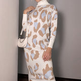 Leopard Print Turtleneck Sweater Dress
