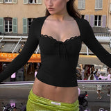 Lace Trimmed Slim Fit Bodysuit Knit Top