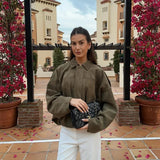 Suede Cropped Zip-Up Jacket