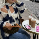 V-Neck Patchwork Knit Cardigan