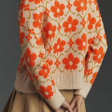 Floral Jacquard Elegant Long Sleeve Knit Cardigan
