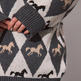 Casual Horse Graphic Pullover Sweater