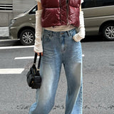 Vintage Washed Whisker Wide Leg Denim Jeans
