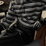 Color-block Stripe Fitted Polo Knit Blouse