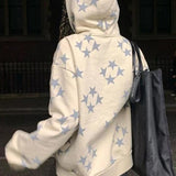Star Print Zip Up Hoodie