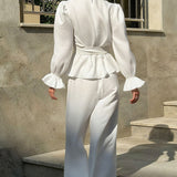 Vintage Bell Sleeve Top and Wide Leg Pants Two Piece Set