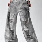 Washed Ripped Wide Leg Jeans