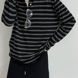 Soft Wool Striped Polo Collar Long Sleeve Long Sleeve Tee