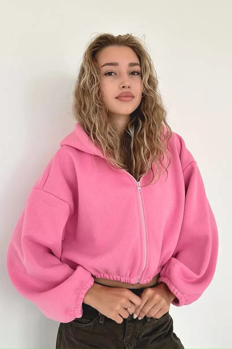 Zip Up Cropped Y2K Hoodie