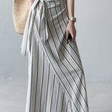 High Waist Striped Tie Waist A Line Maxi Skirt