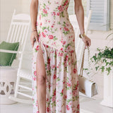 Off Shoulder Ruffle High Low Hem Floral Dress