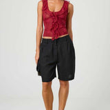 Chic Ruffle Detail Lace Up Corset Tank Top