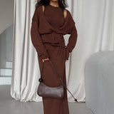 Chic Knit Vest & Bodycon Skirt with Belt Three Piece Set