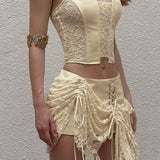 Chic Solid Tube Top Low Waist Mini Skirt Set