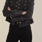 Cropped Denim Military Jacket
